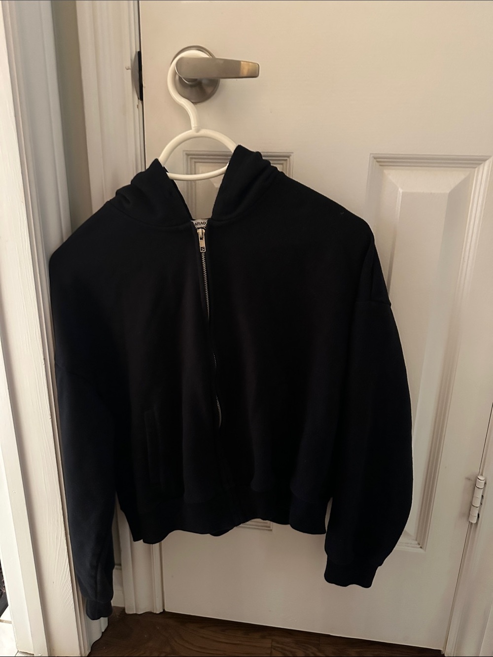 Women’s Garage Cropped Black Zip-Up Hooded Sweater - Casual Comfort